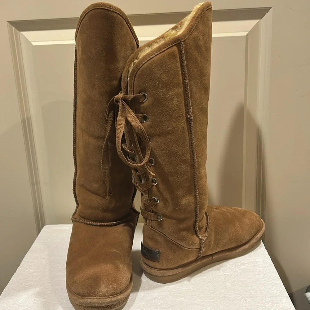 Checklist womens crisscross ties back suede Sherpa faux fur lined boots size 7